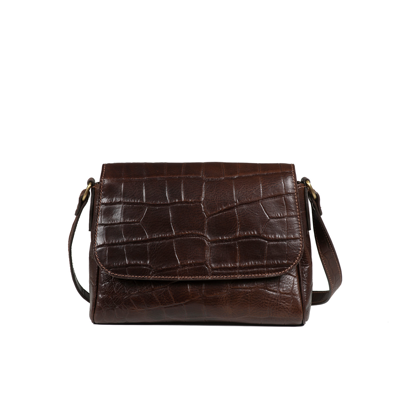 SADDLE BAG GRAIN CROC DARK BROWN