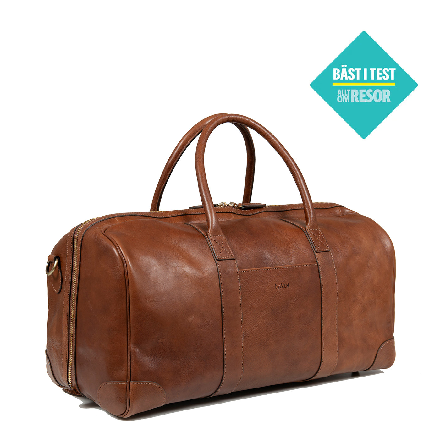 byAxel brun weekend bag i läder tillverkad i Italien.