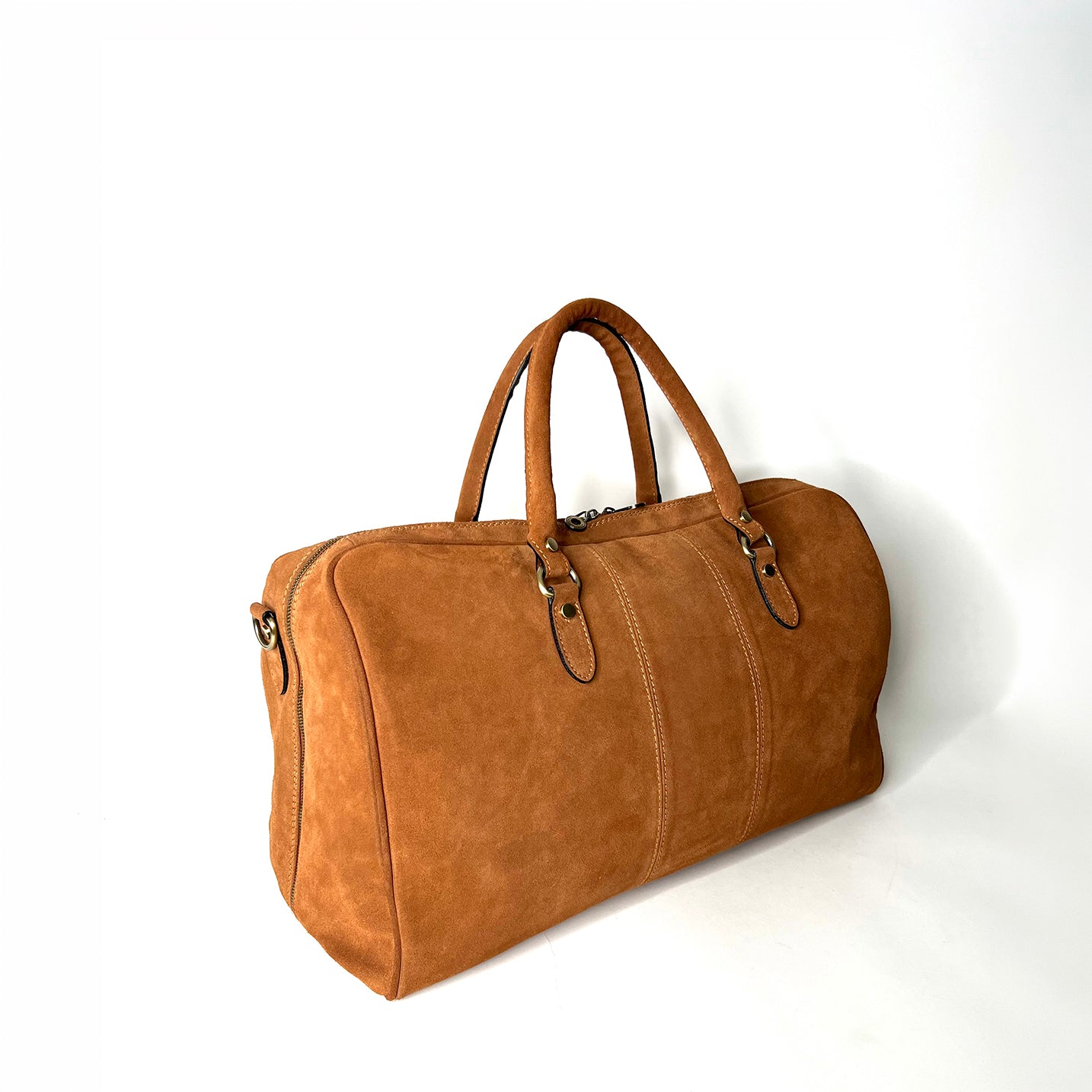 Cognac Suede Weekend Bag