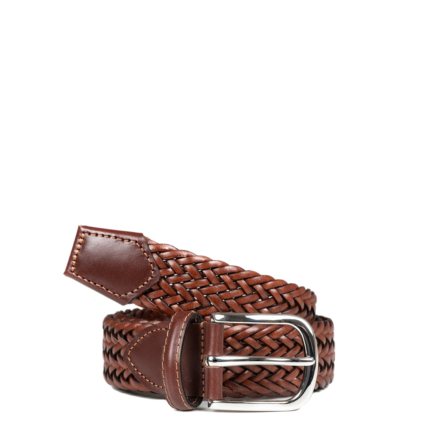 Flätat brunt läderbälte byAxel tillverkat i Italien