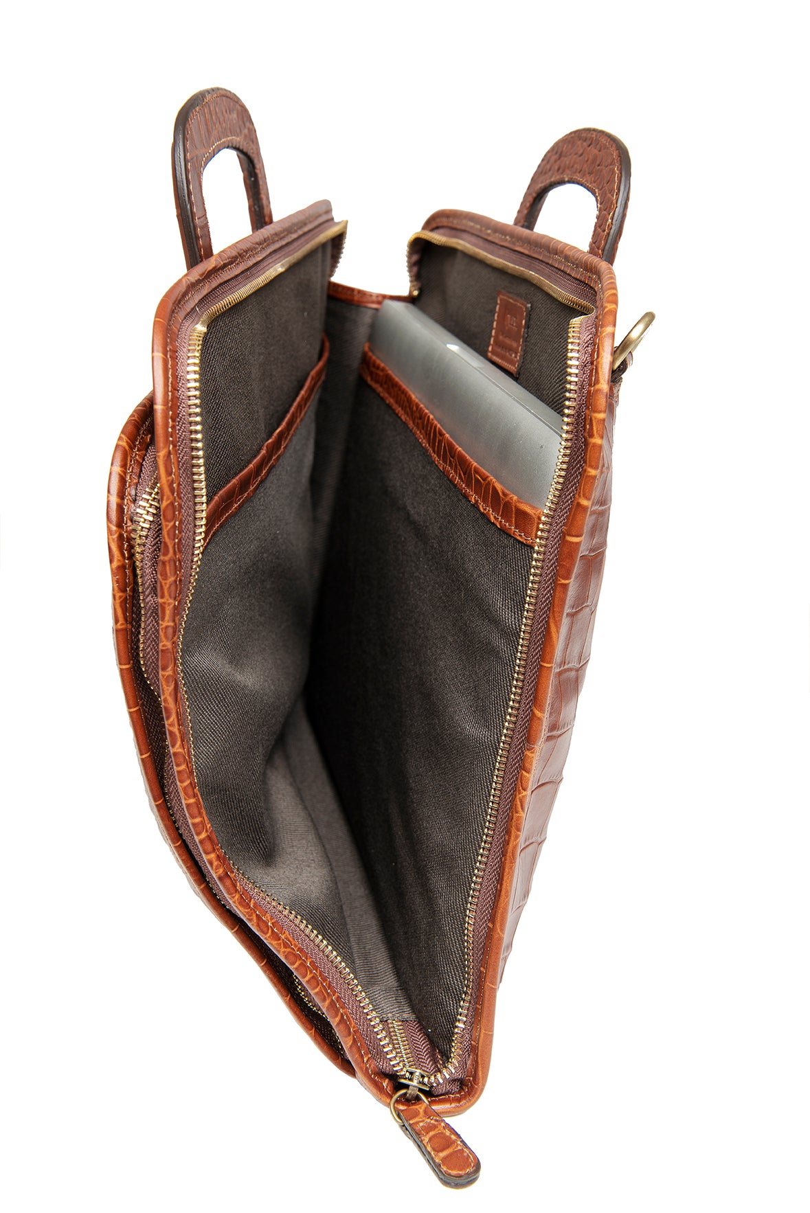 SLIM BRIEFCASE CROC BROWN