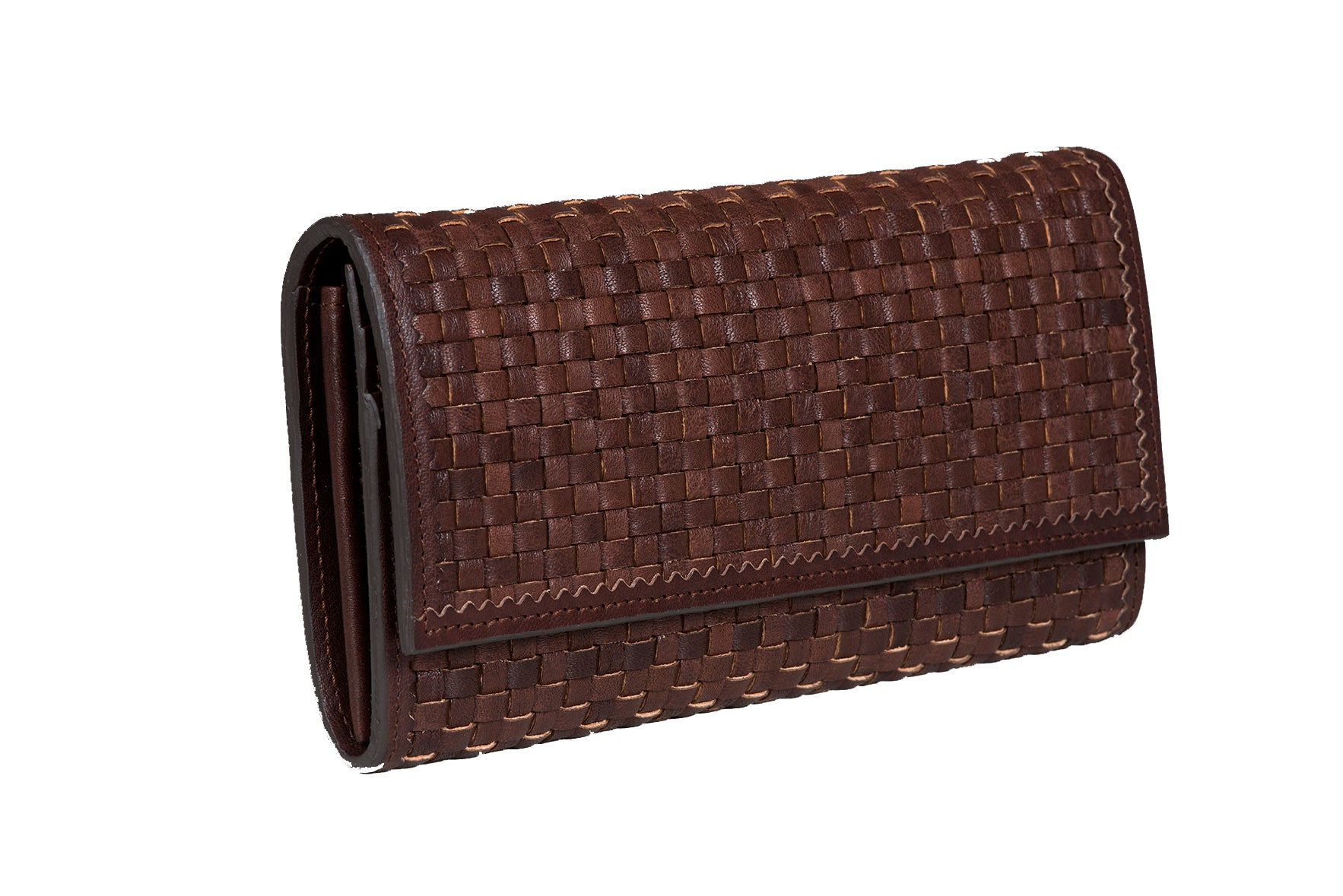 byAxel mörkbrun flätad plånbok i läder tillverkad i Italien.