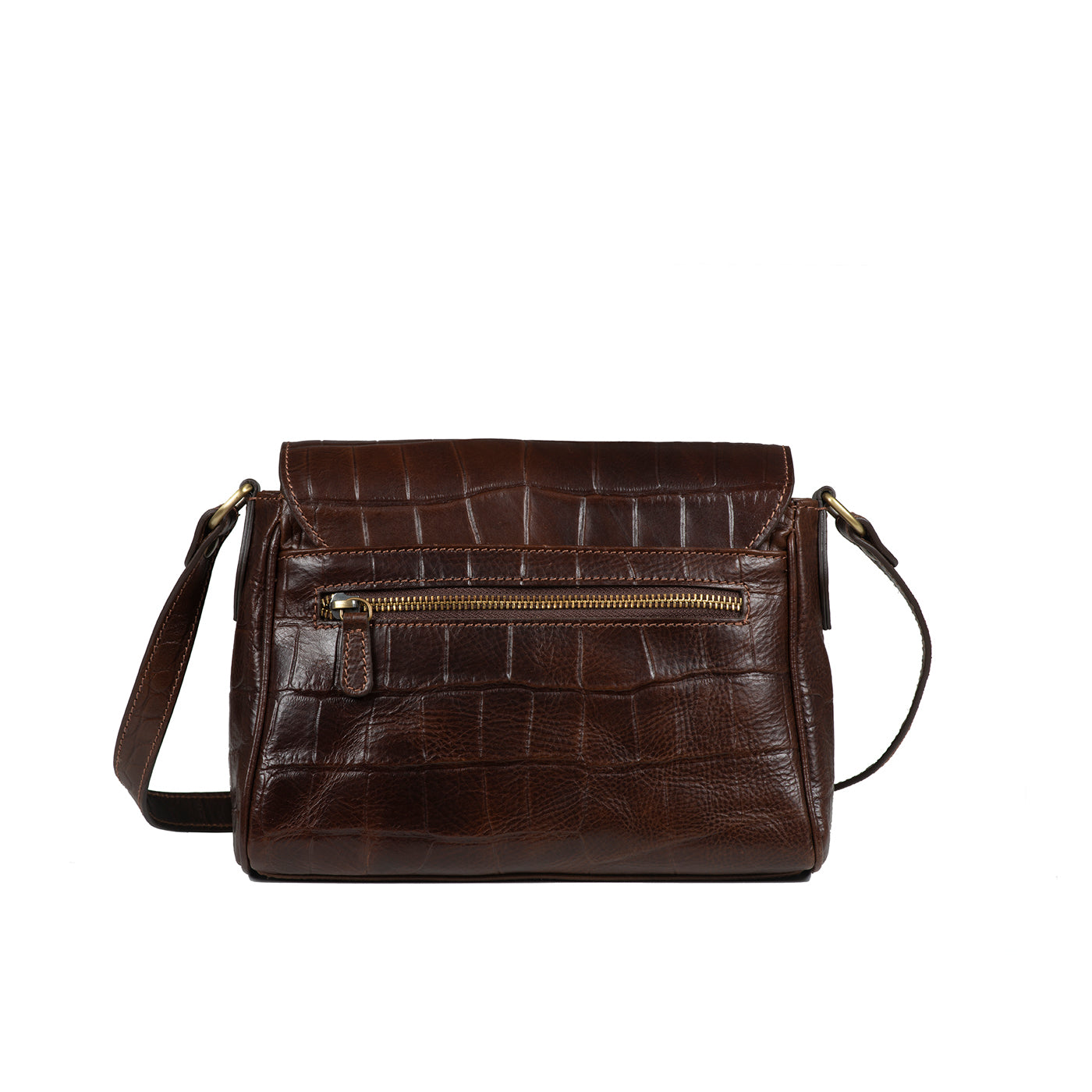 SADDLE BAG GRAIN CROC DARK BROWN