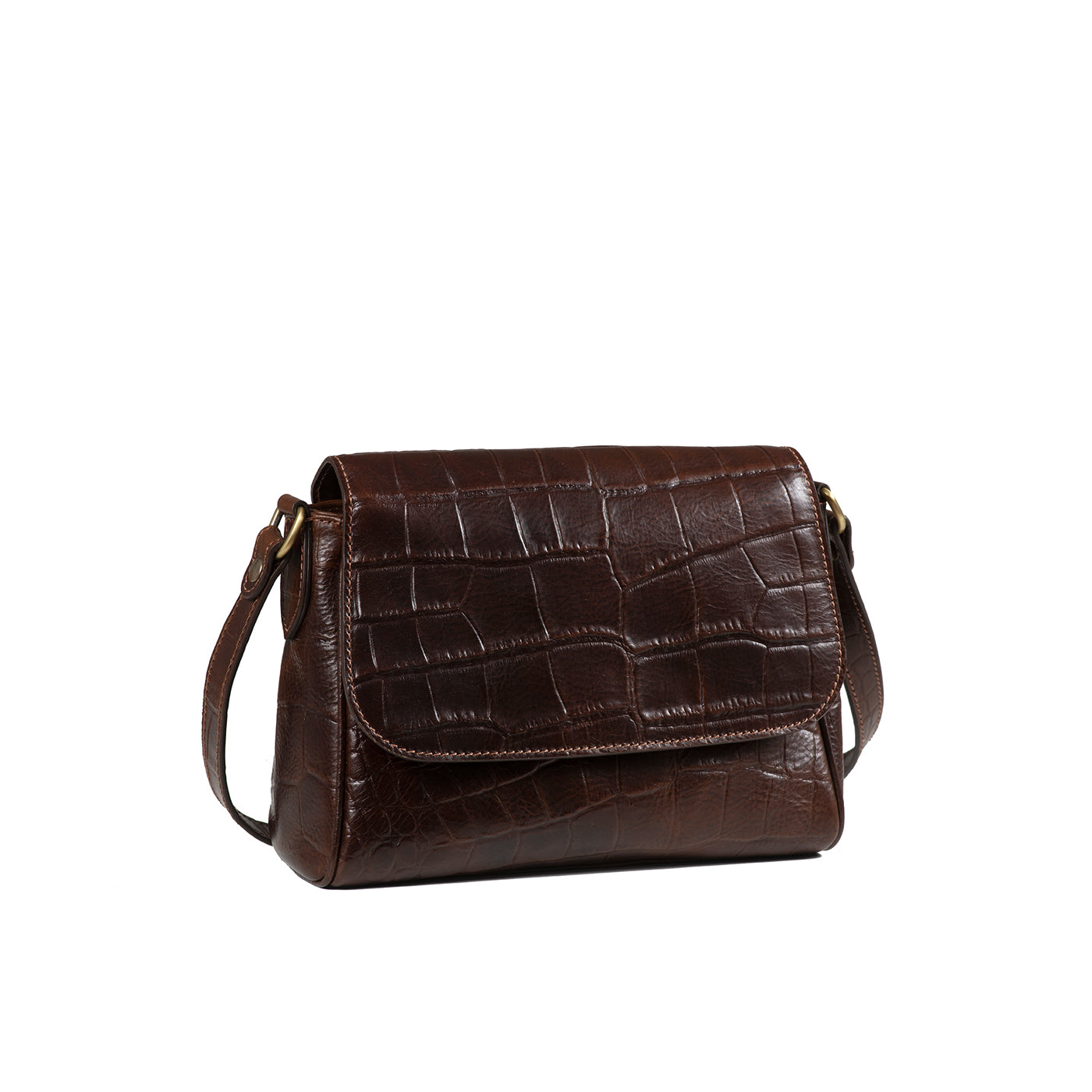 SADDLE BAG GRAIN CROC DARK BROWN