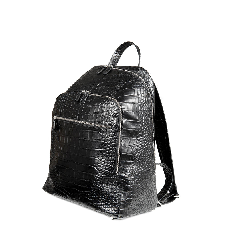 byAxel svart croc ryggsäck i läder tillverkad i Italien.