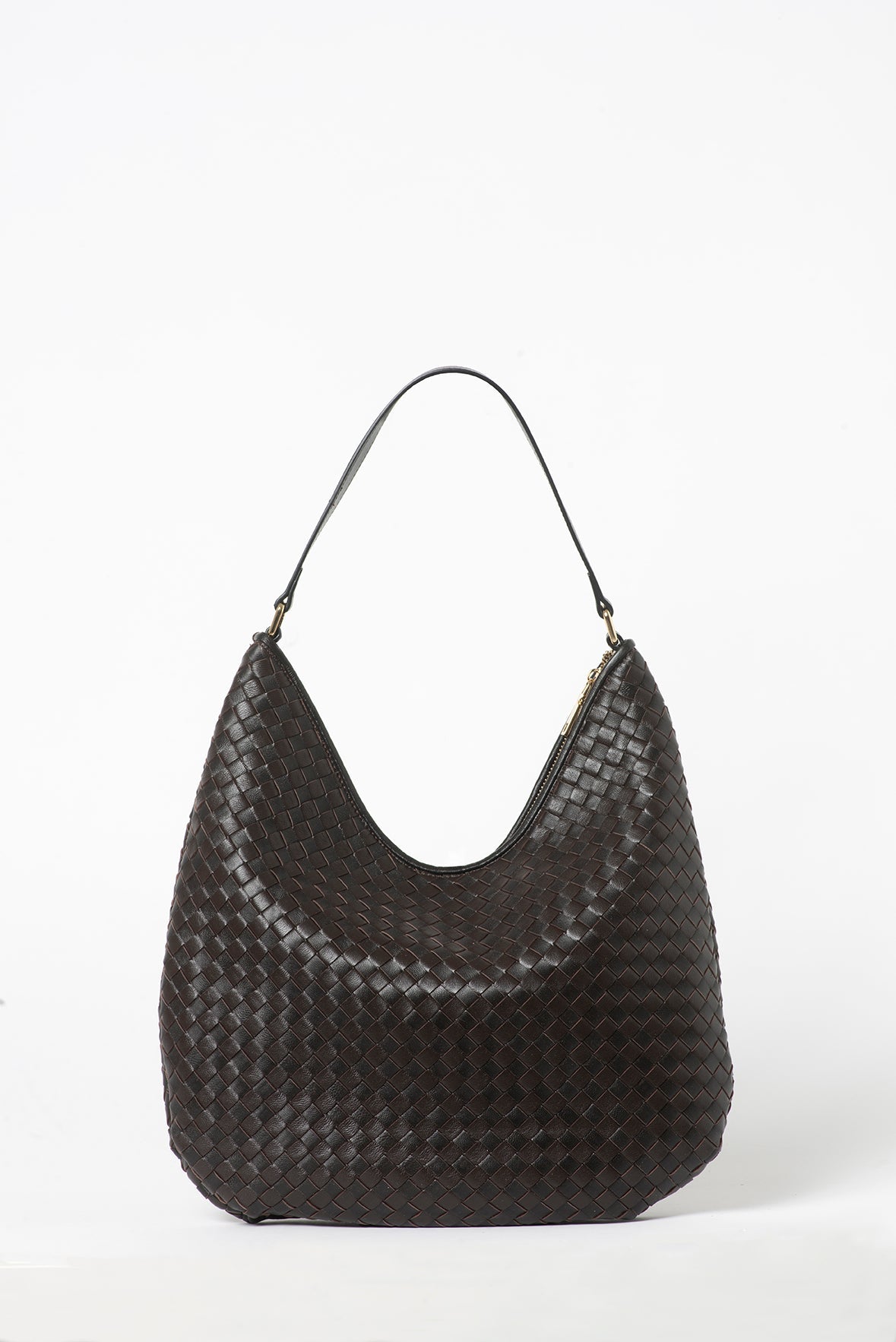 Woven Shoulder Bag Large Dark Brown