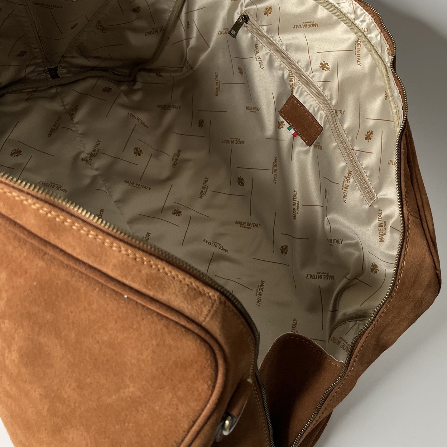 Cognac Suede Weekend Bag